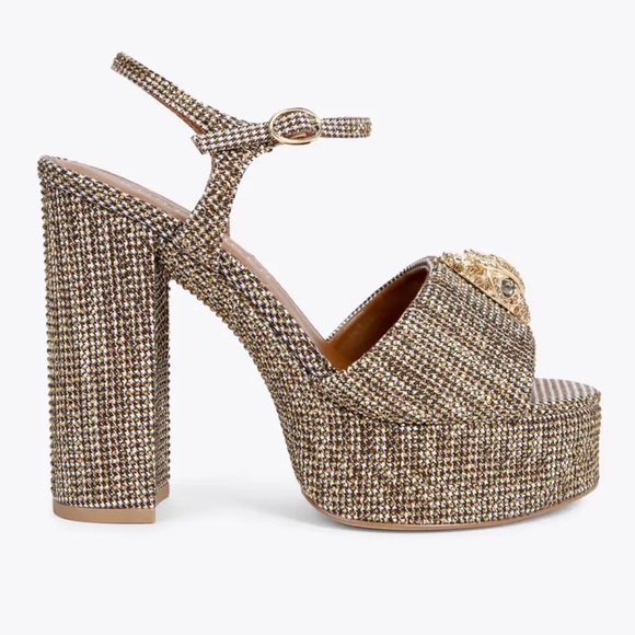 Kurt Geiger Kensington platform heels sandal Eagle sequined gold sparkle - Picture 7 of 7